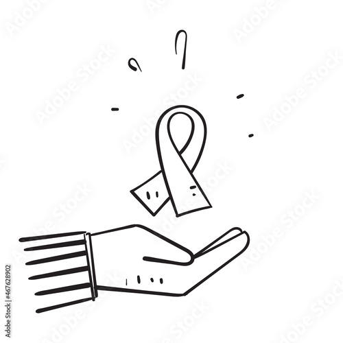 hand drawn doodle hand holding awareness ribbon illustration