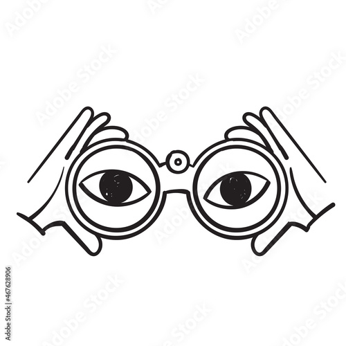 hand drawn doodle Hands holding binoculars illustration vector isolated