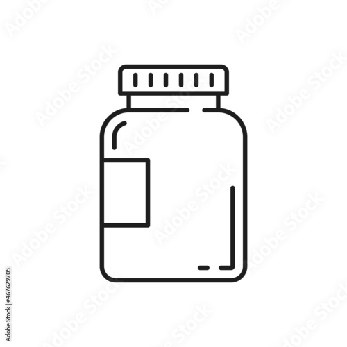 Plastic bottle with probiotics bacteria isolated thin line icon. Vector supplement ad, gut bacteria maintaining healthy balance, immune and digestive health prebiotics in packaging without label