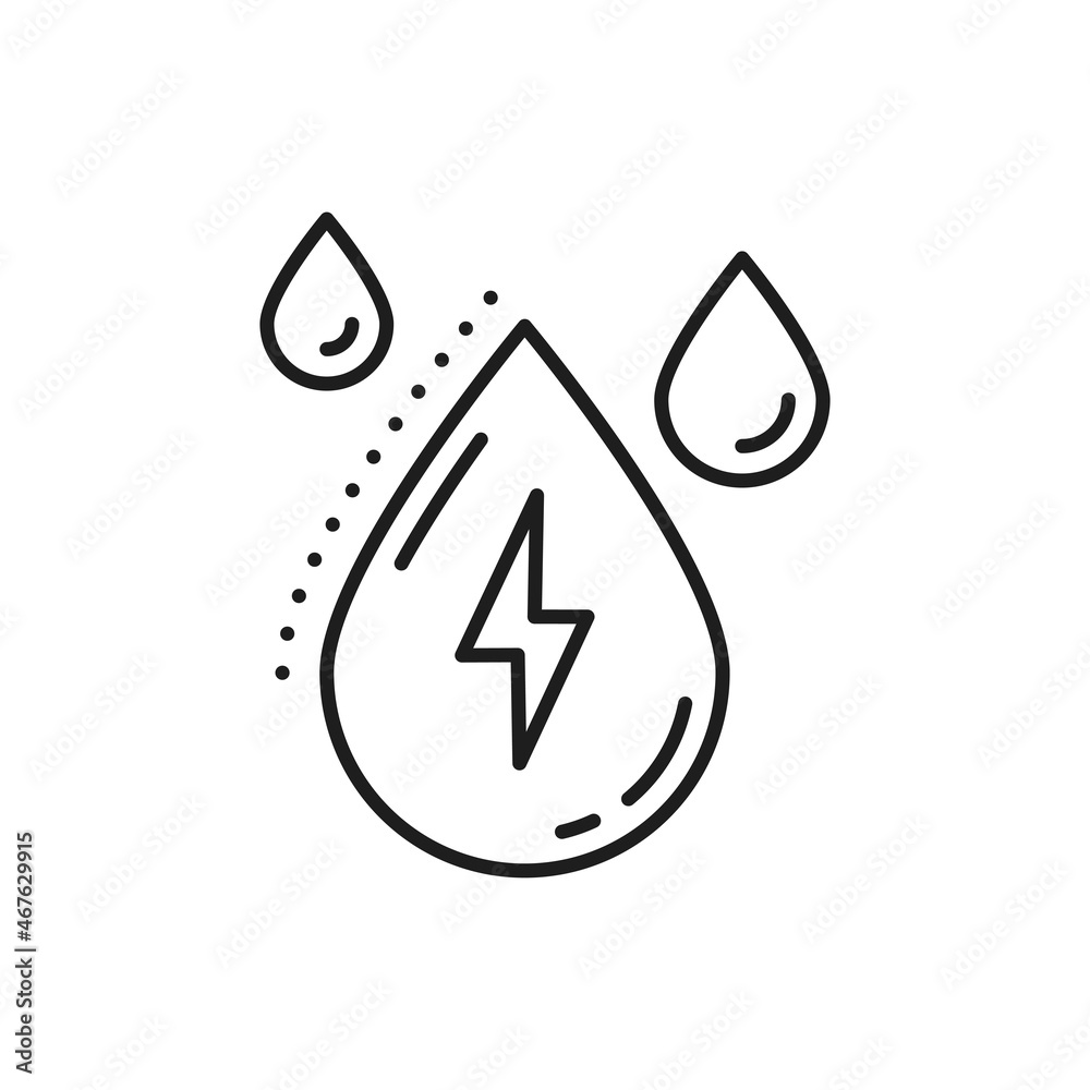 Lighting bolt and rain drops isolated natural energy sources thin line icon. Vector rainy weather, eco friendly clean and green energy objects. Weather forecast outline meteorology thunderstorm symbol Lighting bolt and rain drops isolated natural energy sources thin line icon. Vector rainy weather, eco friendly clean and green energy objects. Weather forecast outline meteorology thunderstorm symbol