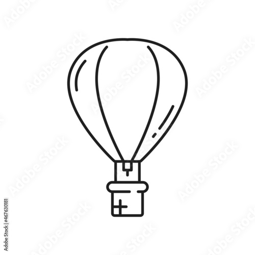 Hot air balloons or aerostat isolated thin line icon. Vector Switzerland Independence Day patriotic balloon with Swiss flag. Happy National Day flying balloons, hobby sport activity recreation holiday