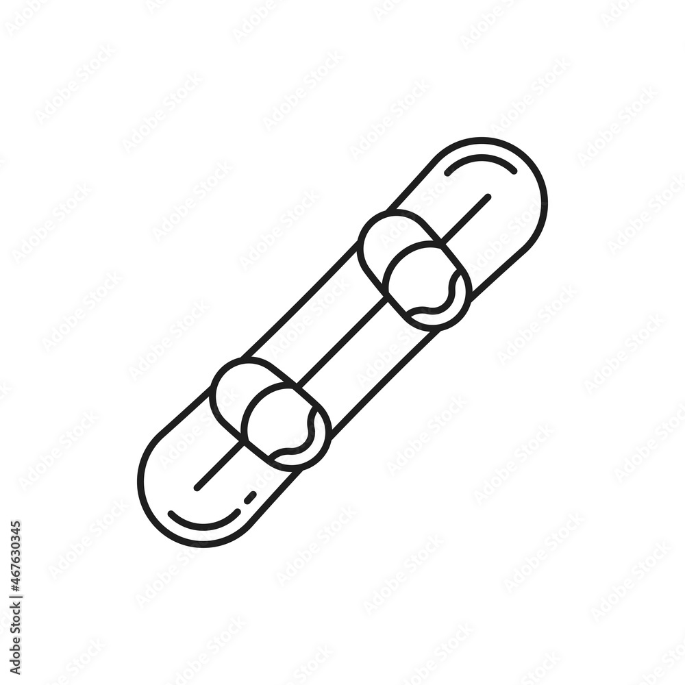 Longboard or skateboard isolated Swiss sport board thin line icon. Vector skateboarding board, deck with wheels, extreme sport equipment. Skater deck, upside carefree skateboarder balancing skate Longboard or skateboard isolated Swiss sport board thin line icon. Vector skateboarding board, deck with wheels, extreme sport equipment. Skater deck, upside carefree skateboarder balancing skate
