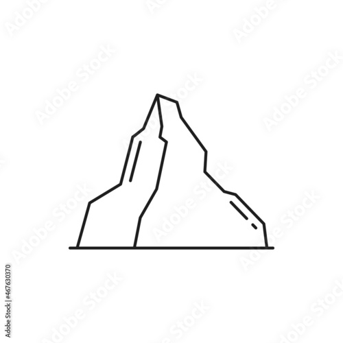 Matterhorn mountain symbol of Switzerland isolated thin line icon. Vector Mount Monte Cervino peak in Alps, Swiss winter hobby sport adventure sign, travel landmark outline. Himalaya Everest