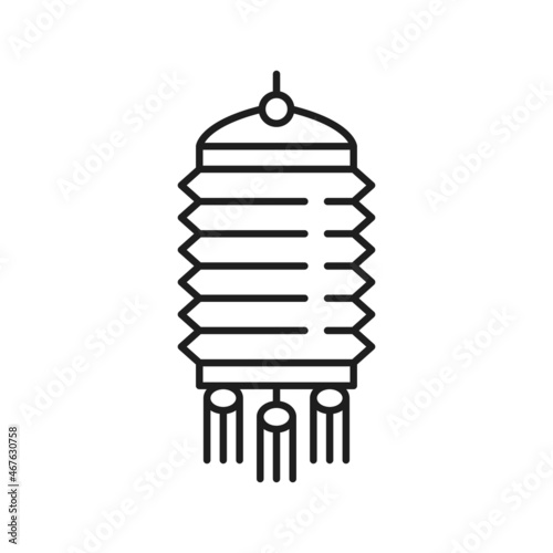 Hanging paper lamp isolated thin line symbol New Year lantern icon. Vector CNY, japanese korean lantern with tassels, lamp of oriental spring festival. Decoration, asian lunar calendar holidays design