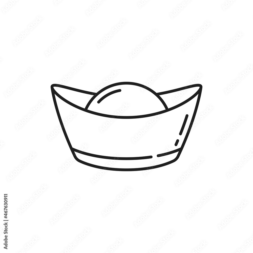 Ingot Chinese New year decoration isolated thin line icon. Vector Sycee Chinese gold ingot Yuan Bao symbol of wealth, abundance and monetary luck in Feng Shui, gold sycee. Yuanbao, China treasure Ingot Chinese New year decoration isolated thin line icon. Vector Sycee Chinese gold ingot Yuan Bao symbol of wealth, abundance and monetary luck in Feng Shui, gold sycee. Yuanbao, China treasure