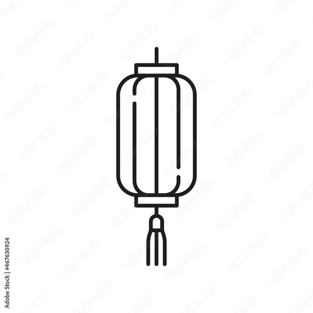 Asian paper lamp isolated oriental lantern thin line icon. Vector oriental light festival symbol, traditional eastern ornamental paper lamp. Japan, China, Korea lantern, New Year holidays decoration