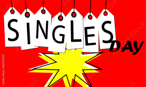 Singles Day sale holiday banner - November 11 Chinese shopping day sales - 11.11 and Chinese text Singles Day on red and golden vector background photo