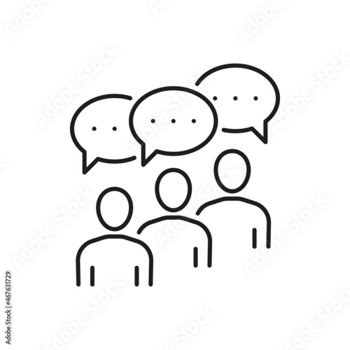 Business people communicating, writing text messages in messenger isolated line icons. Vector dialog discussion, partnership and brainstorming. Conversation of coworkers, teamwork collaboration