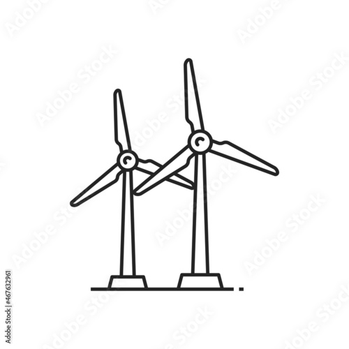 Windmill isolated wind turbine thin line icon. Vector windturbine working from power of wind. Renewable energy generation, energy converter, outline device converting kinetic energy into electrical