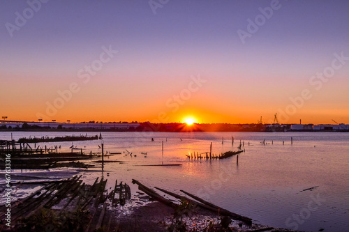 Sunset on wrecked piers in Tottenville - Staten Island  NY