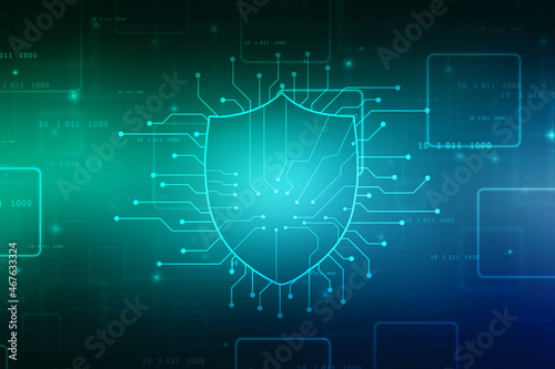 Protect and Security concept. Digital Shield on abstract technology background, Cyber Security and network protection Concept, personal data protection, Business security background