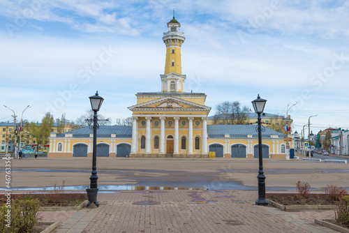 View of the old fire tower building on a May afternoon. Kostroma, Golden Ring of Russia