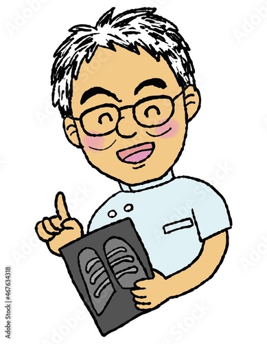 医者　レントゲン技師　レントゲン　肋骨　骨　手描き