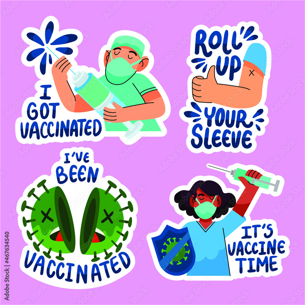 Fototapeta premium Cartoon vaccination campaign badge vector