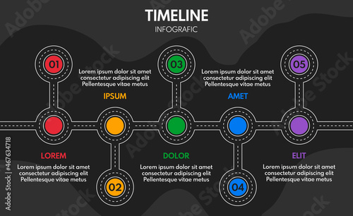 Wallpaper Mural 5 steps or milestones with roar line, progress or timeline infographics vector template Torontodigital.ca