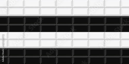 Black and white Subway tile seamless pattern. Wall with brick texture. Vector geometric background design