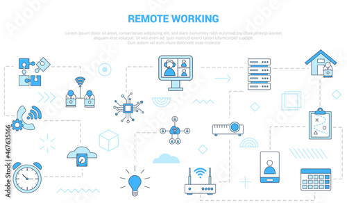 remote working concept with icon set template banner with modern blue color style