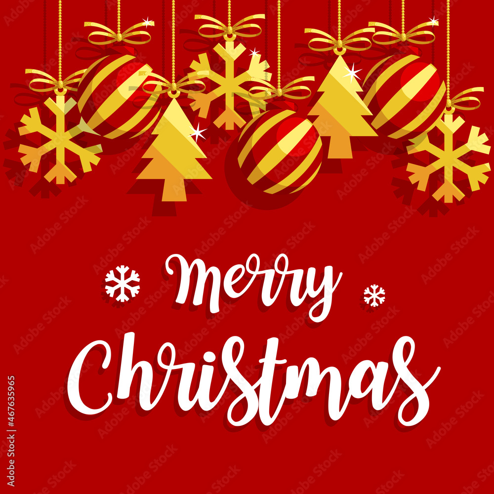 Merry Christmas Greeting Card Image, Red And Gold Background Graphic Element Merry Christmas Greeting Card Image, Red And Gold Background Graphic Element