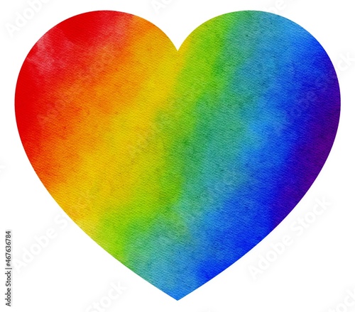 Watercolor hand painted rainbow heart. 