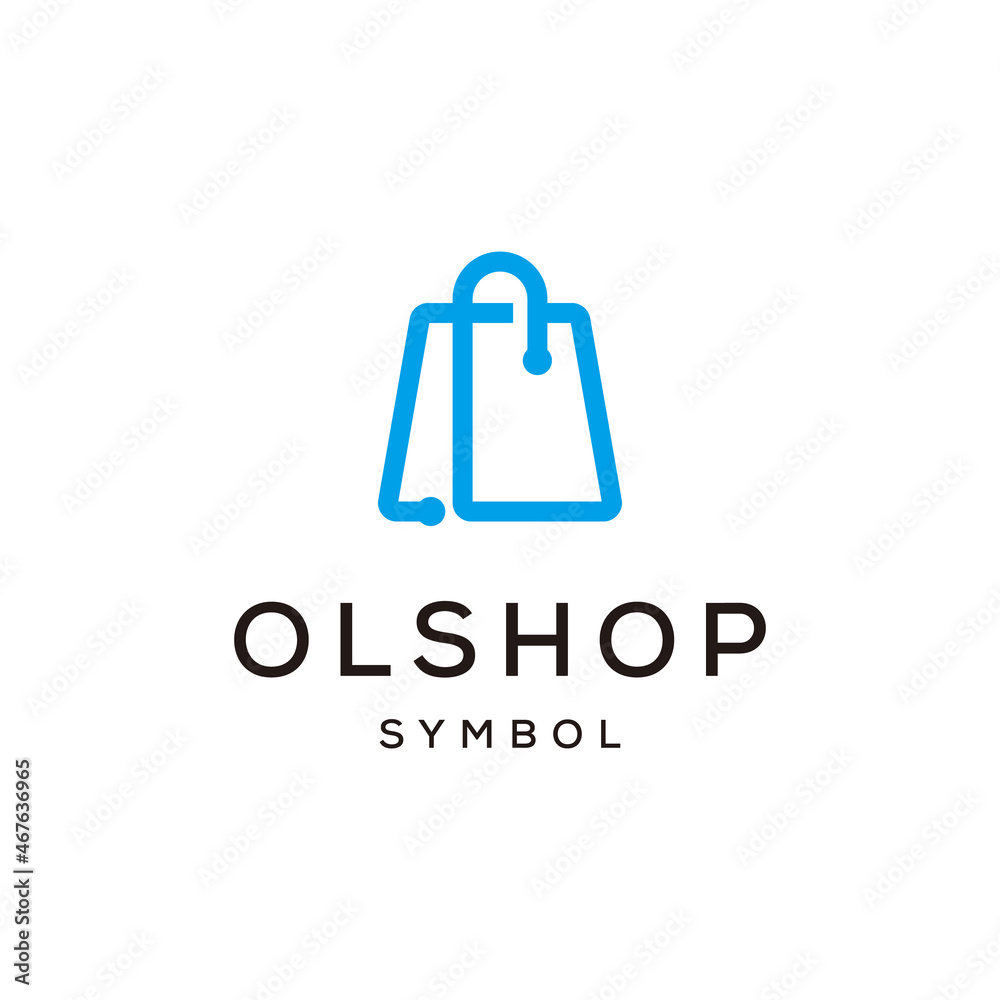 Online Shop Logo with Shopping bag one line or mono line design template