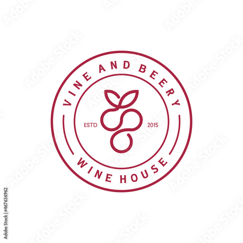 grape wine logo with label badge emblem design template