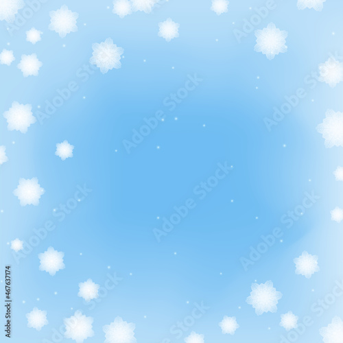 Abstract winter background with snowflakes and ice on blue color. Vector illustration of design elements for greeting cards  posters  wallpaper  surface  web design  textile  decor  print.