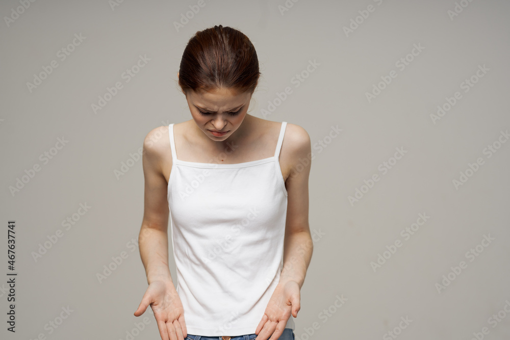 sick woman menstruation health problems gynecology light background sick woman menstruation health problems gynecology light background