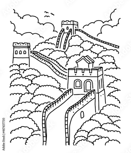 The great Wall of China. Chinese landmark. Hand draw vector illustration