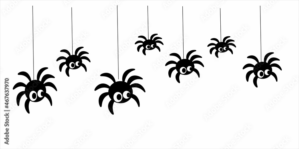 Black spiders hanging on a web isolated on white background. Use for ...