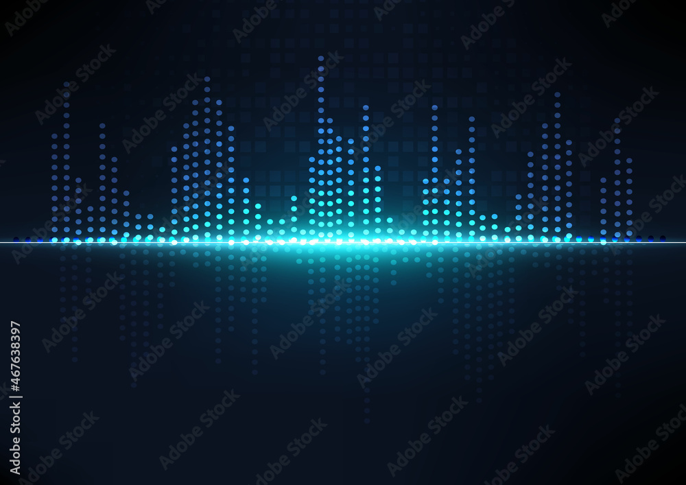 Fototapeta premium Sound waves dark blue light. Abstract technology background.