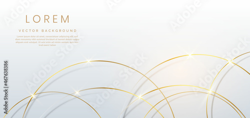 Abstract gold circles lines overlapping on white background.