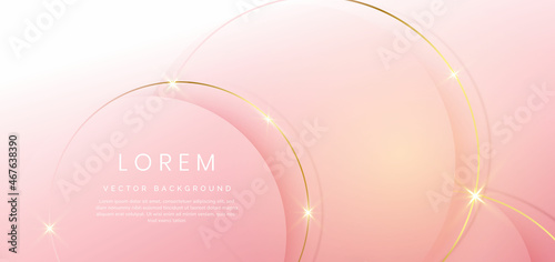 Abstract soft pink circle overlap with golden lines and light effect background. Luxury concept.