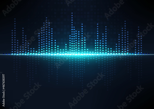 Sound waves dark blue light. Abstract technology background.