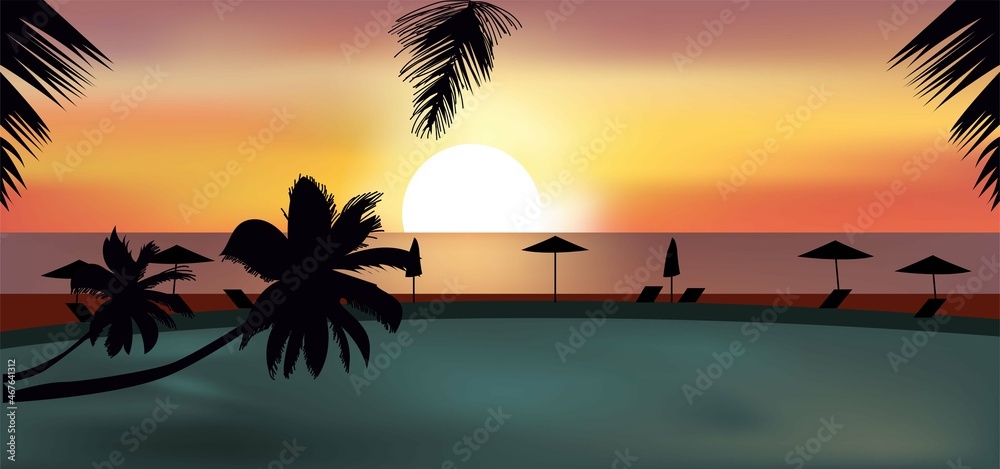 silhouette of animals of the African Sunset Landscape background. Illustration Sunset on borobudur tamples. Sunset Landscape background. Tropical ocean sunset background. Sunset Landscape background. 