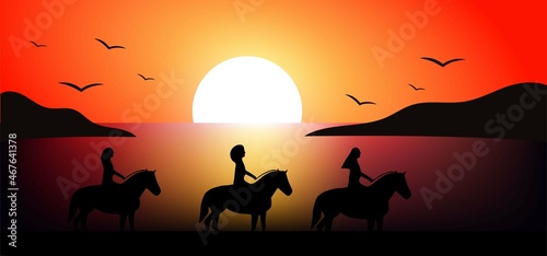 silhouette of animals of the African Sunset Landscape background. Illustration Sunset on borobudur tamples. Sunset Landscape background. Tropical ocean sunset background. Sunset Landscape background. 