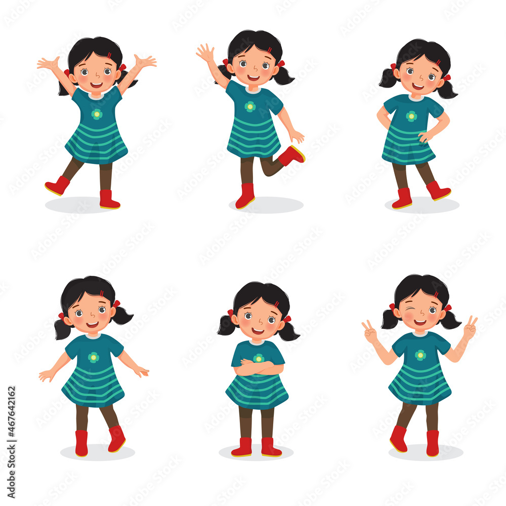 Character Design Set Of A Cute White Girl In Different Poses. Cartoon Style  Illustration, Isolated On White Background. Body Gestures And Facial  Expressions. Vector Illustration. Set 4 Of 8. Royalty Free SVG,