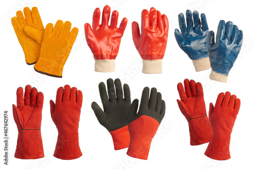 Set of work gloves on a white isolated background. Special clothing and protective equipment. photo