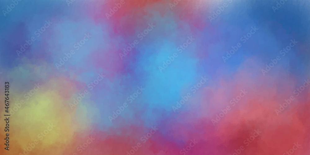 Abstract digital art watercolor background with abstract cloudy sky concept with soft color splash design and fringe bleed stains and blobs. 