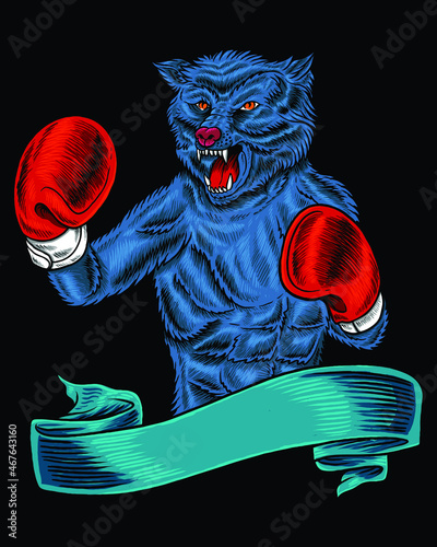 Angry wolf with boxing outfit