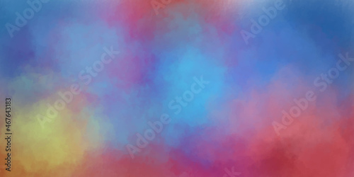 Abstract digital art watercolor background with abstract cloudy sky concept with soft color splash design and fringe bleed stains and blobs. 