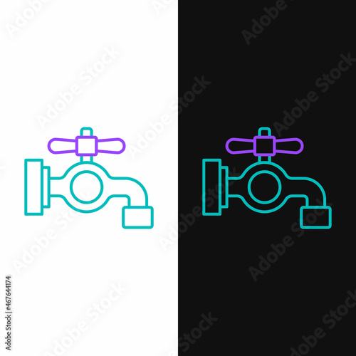 Line Water tap icon isolated on white and black background. Colorful outline concept. Vector