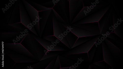 Abstract 3d Polygonal shapes background. Black and pink glow light lines with Futuristic technology digital hi tech concept background
