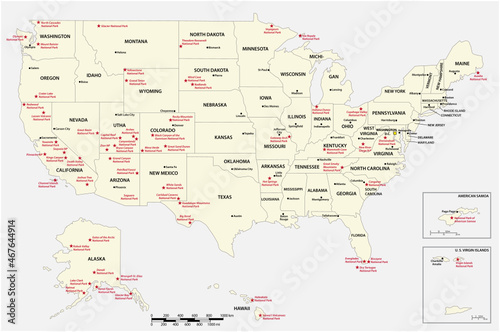 vector map of the US American National Parks