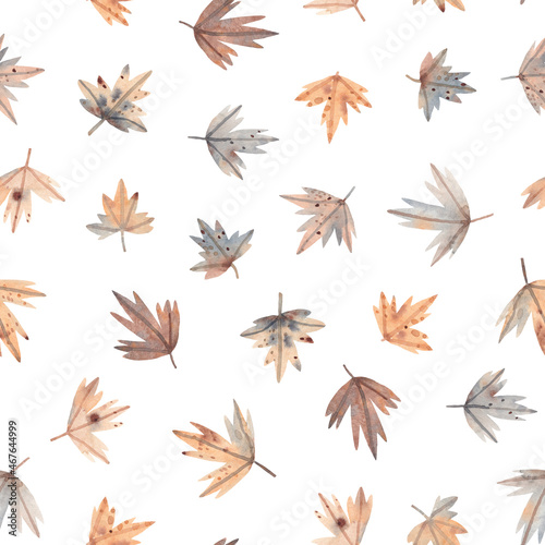 Dry autumn maple leaves. Autumn watercolor background. Perfect for fabric, textile, wallpaper.