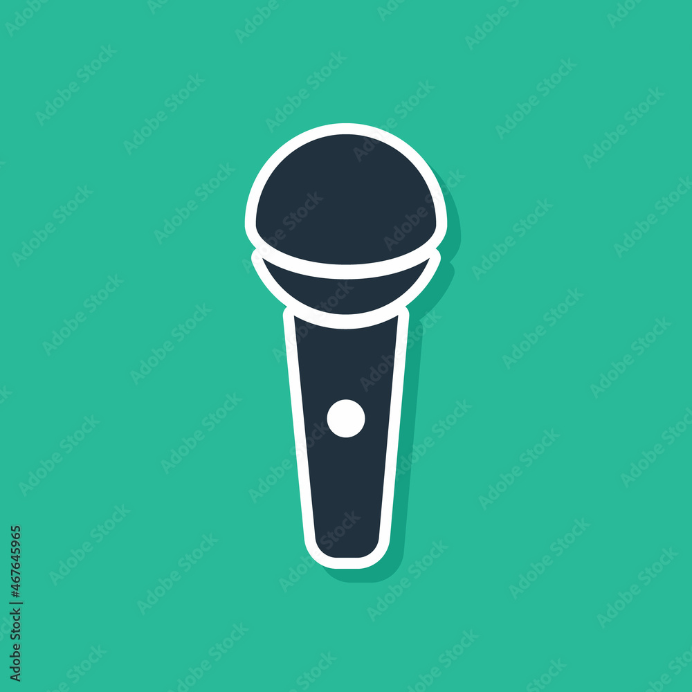 Blue Microphone icon isolated on green background. On air radio mic microphone. Speaker sign. Vector Blue Microphone icon isolated on green background. On air radio mic microphone. Speaker sign. Vector