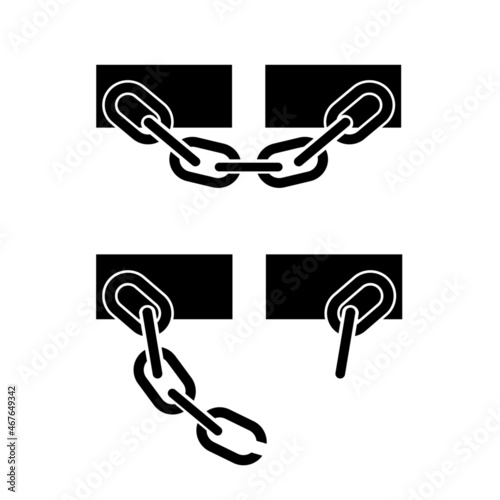 Handcuffs or manacles icon. Chained and unchained shackles. Vector Illustration