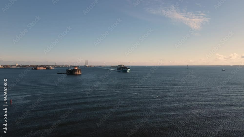 Aerial top view large cargo vessel ships under drone.Freight ship full of containers.Huge marine craft shipping import export cargo.Concept of sea transport logistics carriage.High quality 4k footage Aerial top view large cargo vessel ships under drone.Freight ship full of containers.Huge marine craft shipping import export cargo.Concept of sea transport logistics carriage.High quality 4k footage