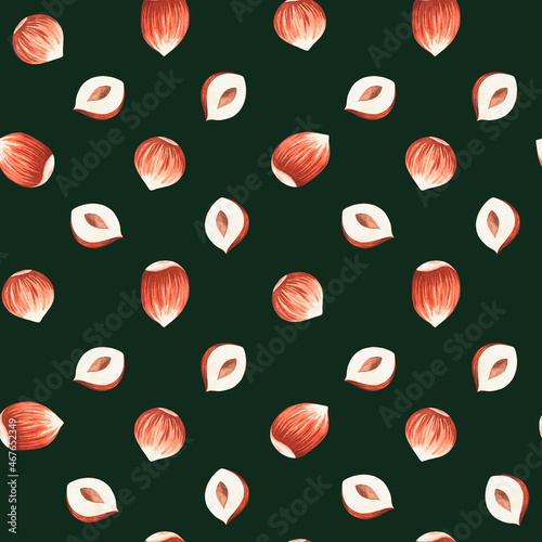 Seamless pattern. Hazelnuts. Watercolor vintage illustration. For your design.