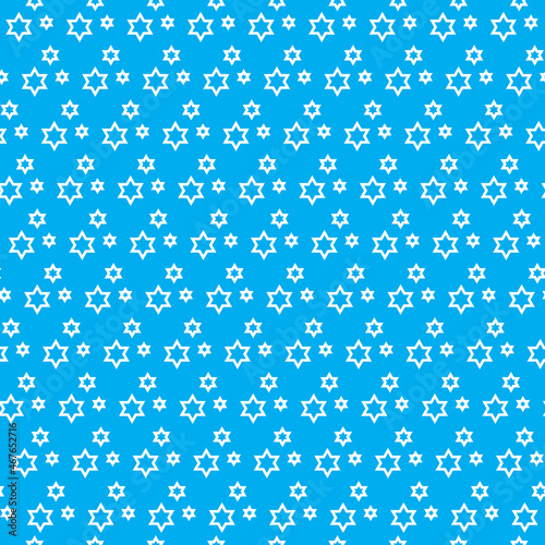 Blue White Jewish holidays, Bar Mitzvah, Bat mitzvah, wedding background, White star of David seamless pattern on sky Blue background
