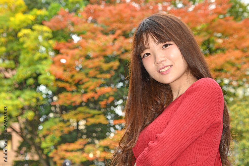 紅葉を背に記念撮影 紅葉を背に記念撮影